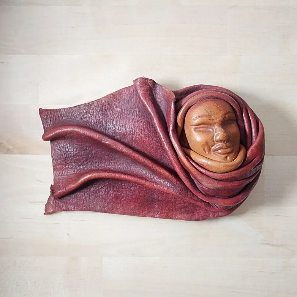 Unique Signed D. Haas Leather Mask Face Sculptured Decorative Vtg Tribal Art‎